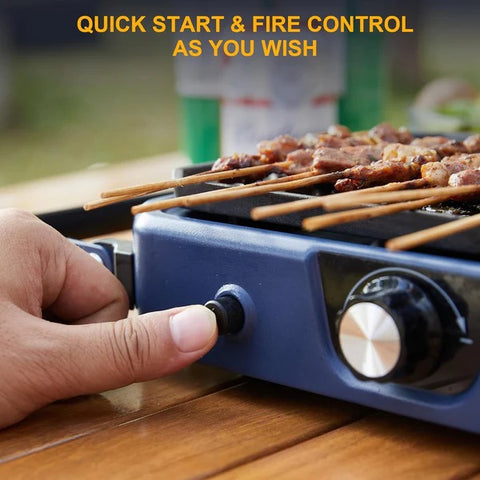 Olmecs Portable Foldable Camping Gas Stove with Grill Two Adjustable Burners 16000 BTU