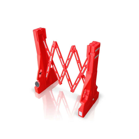 Olmecs 2.3 Meter Extendable Plastic Barrier - Red | Water Filed Reflective Sheeted Board with Warning Lights