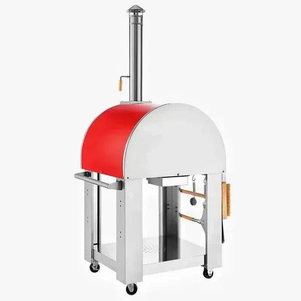 Kitchen Big Pizza Oven BBQ Grill with 4 Wheels Gas Wood Fire & Tools Stainless Steel