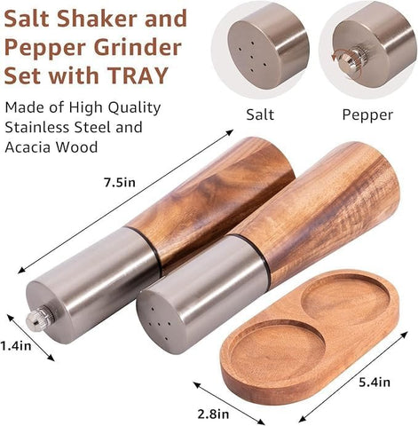 Olmecs Salt and Pepper Shaker Grinder with Tray, High Strength Ceramic Grinding Core