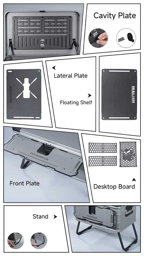 Olmecs Portable Foldable Camping Table Multi Storage Box 50L with Stand Silver