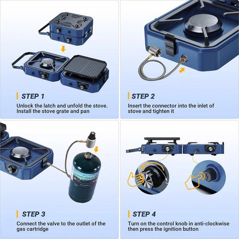Olmecs Portable Foldable Camping Gas Stove with Grill Two Adjustable Burners 16000 BTU