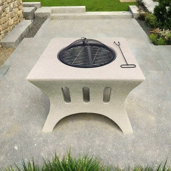 Olmecs Outdoor Fire Pit BBQ Grill Garden Table Stove Fireplace Square Shape