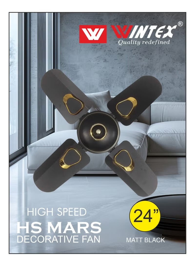 WINTEX Ceiling Fan 24-Inch – 4 Blades – Black with Gold Design – 220V