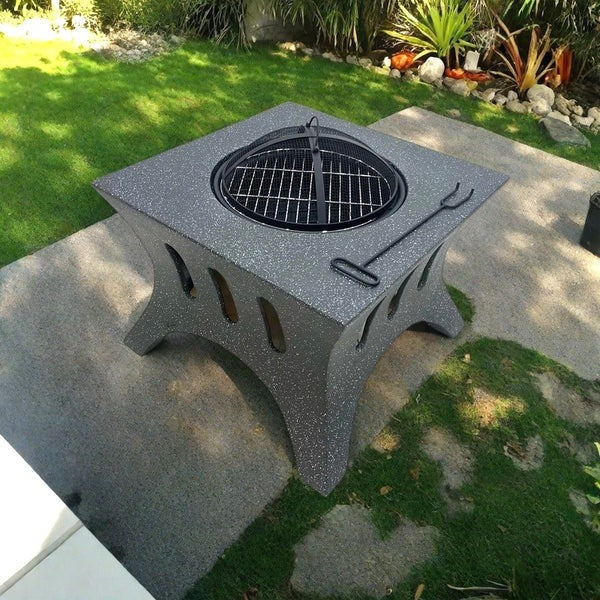 Olmecs Outdoor Fire Pit BBQ Grill Garden Table Stove Fireplace Square Shape