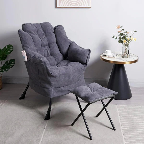 Willow Comfort Lazy Sofa Folding Chair with Armrests Side Pocket and Footstool