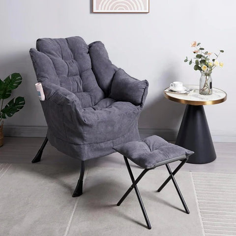 Willow Comfort Lazy Sofa Folding Chair with Armrests Side Pocket and Footstool