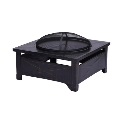 Olmecs Garden Fire Pit Charcoal BBQ Table Outside Wood Burning Heater Square Stove Black