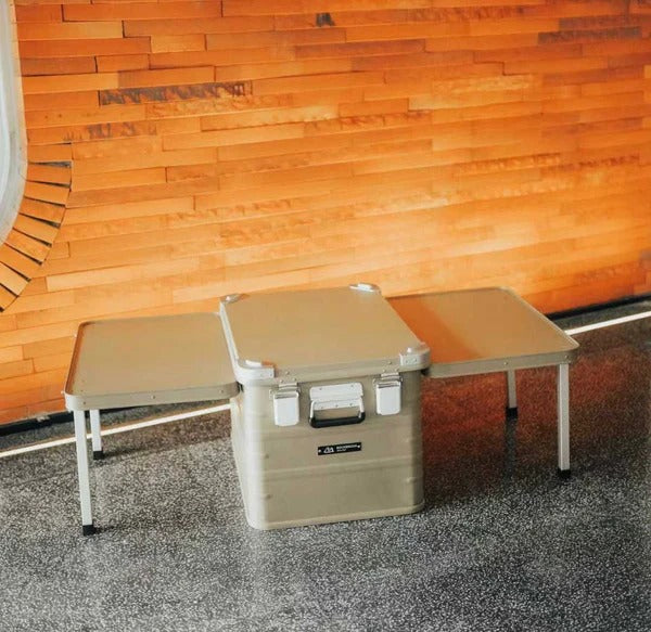 Olmecs Portable Storage Box 84L with 2 Sides Folding Table Aluminum Waterproof Material