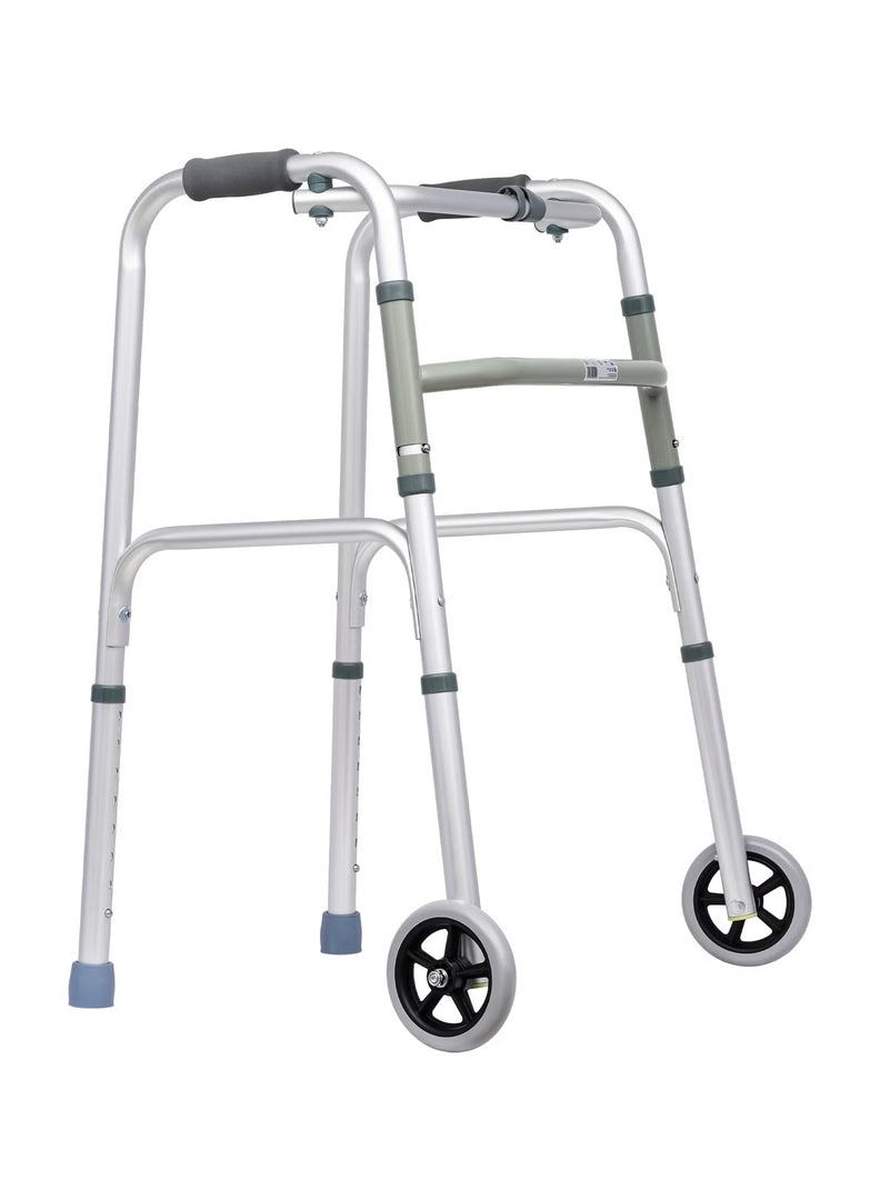 Lightweight Foldable Aluminium Walker with Wheels | Adjustable Height Mobility Aid Walker for Elderly & Adults | Anti-Slip Support Frame