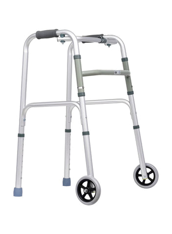 Lightweight Foldable Aluminium Walker with Wheels | Adjustable Height Mobility Aid Walker for Elderly & Adults | Anti-Slip Support Frame