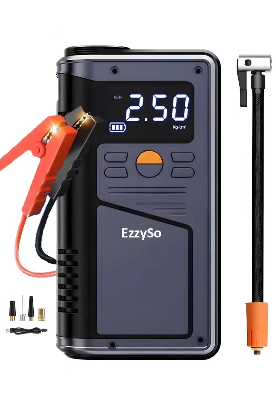 Jump Starter with Air Compressor 500A 14.8V 150PSI 29.6Wh Car Battery Jump Starter 4.0L Gas 2.5L Diesel Smart Jumper with Display and Emergency Light