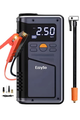 Jump Starter with Air Compressor 500A 14.8V 150PSI 29.6Wh Car Battery Jump Starter 4.0L Gas 2.5L Diesel Smart Jumper with Display and Emergency Light