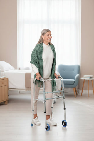 Lightweight Foldable Aluminium Walker with Wheels | Adjustable Height Mobility Aid Walker for Elderly & Adults | Anti-Slip Support Frame