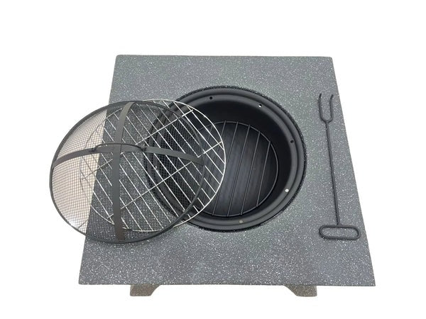 Olmecs Outdoor Fire Pit BBQ Grill Garden Table Stove Fireplace Square Shape