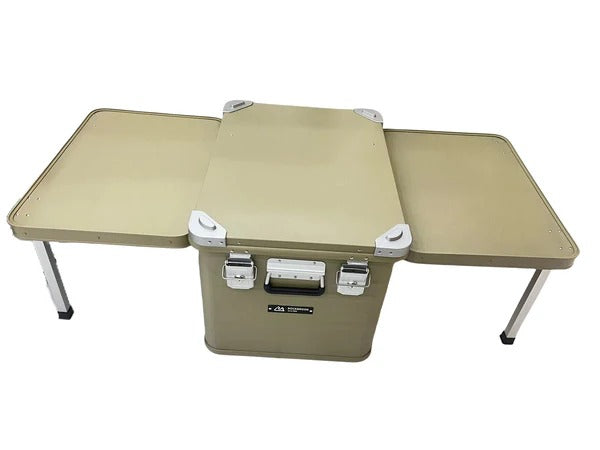 Olmecs Portable Storage Box 84L with 2 Sides Folding Table Aluminum Waterproof Material
