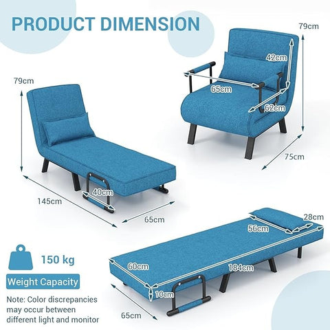 Olmecs Folding Sofa Bed, 4-in-1 Convertible Single Sofa Chair Bed with 6-Position Adjustable Backrest and Pillow