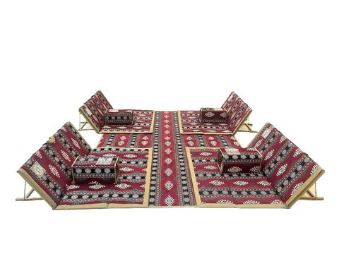 Willow Arabic Camping Floor Carpet Folding Mat Sets with 4 Folding Chair Pillows