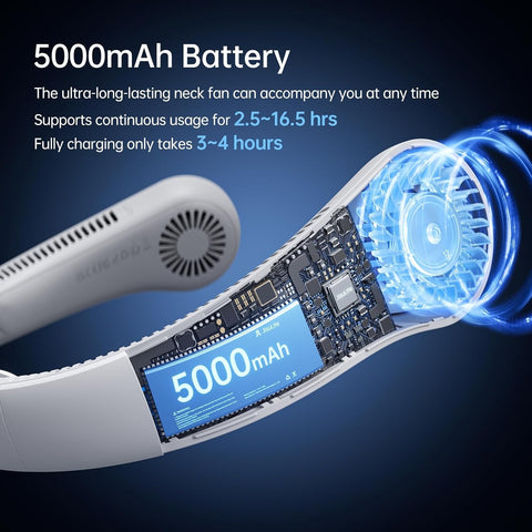 JISULIFE Portable Neck Fan Life4, Hands-Free Bladeless, 5 Speeds, 4000 mAh Battery Operated Wearable Personal Fan