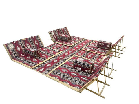 Willow Arabic Camping Floor Carpet Folding Mat Sets with 4 Folding Chair Pillows