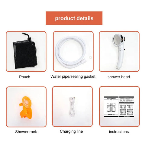 Portable Electric Shower Pump with IPX7 Camping LED Light Waterproof for Outdoor Shower