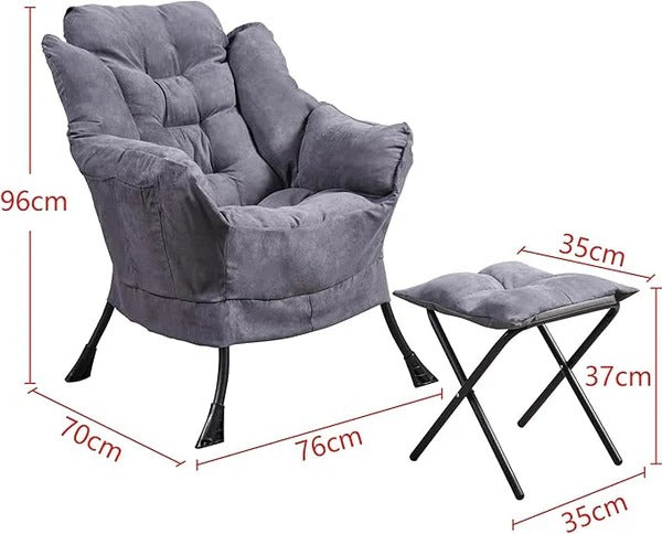 Willow Comfort Lazy Sofa Folding Chair with Armrests Side Pocket and Footstool