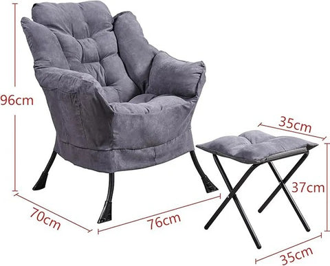 Willow Comfort Lazy Sofa Folding Chair with Armrests Side Pocket and Footstool