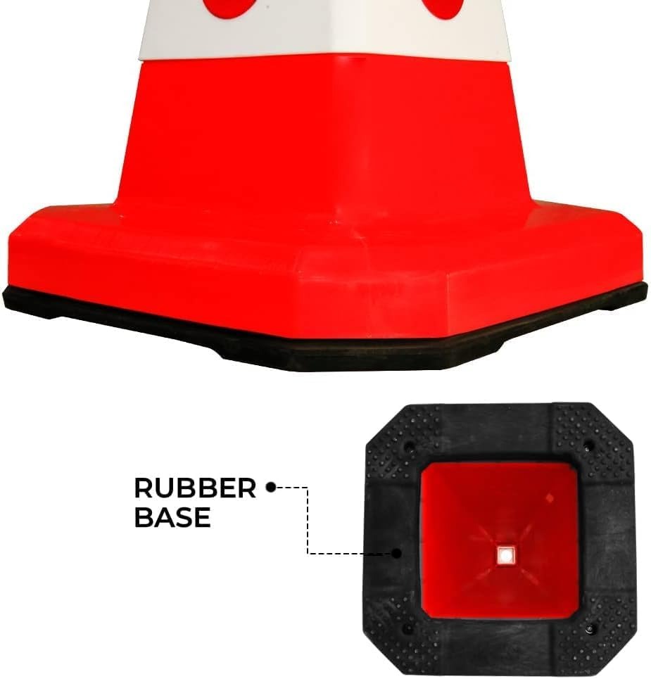 Olmecs Safety Traffic Cone 620 MM | Unbreakable Reflective Cone with Cat-Eyes Lenses Durable PPC Material