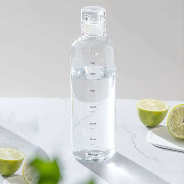Olige Clear Glass Transparent Borosilicate Water Bottles With Time Marker