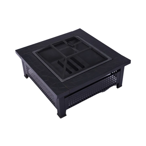 Olmecs Garden Fire Pit Charcoal BBQ Table Outside Wood Burning Heater Square Stove Black