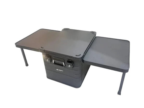 Olmecs Portable Storage Box 84L with 2 Sides Folding Table Aluminum Waterproof Material