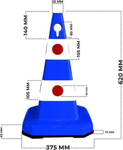 Olmecs Safety Traffic Cone 620 MM | Unbreakable Reflective Cone with Cat-Eyes Lenses Durable PPC Material