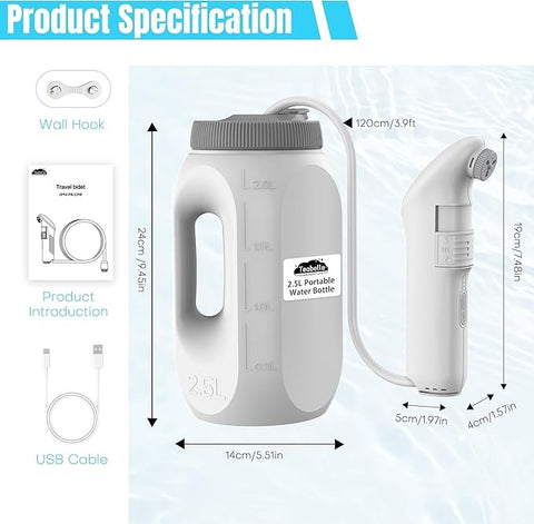 Teabelle Portable High Pressure Electric Bidet with 2.5L Water Bottle