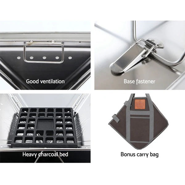 Portable Foldable Charcoal Grill Stove BBQ Fire Pit with Carry Bag