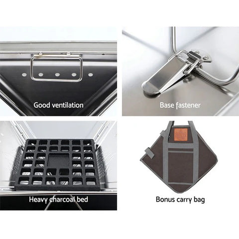 Portable Foldable Charcoal Grill Stove BBQ Fire Pit with Carry Bag