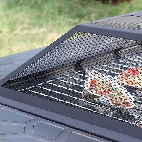 Olmecs Garden Fire Pit Charcoal BBQ Table Outside Wood Burning Heater Square Stove Black