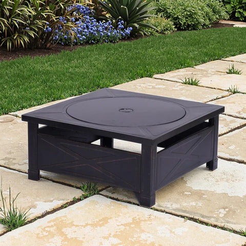 Olmecs Garden Fire Pit Charcoal BBQ Table Outside Wood Burning Heater Square Stove Black