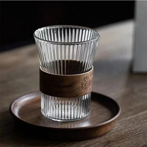 Liying 3Pcs Vintage Coffee Mug, 275ml, Large Wide Mouth, Aesthetic Stripe Glassware for Coffee, Tea