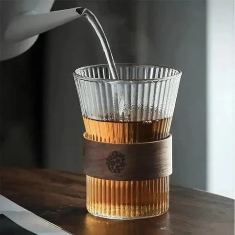 Liying 3Pcs Vintage Coffee Mug, 275ml, Large Wide Mouth, Aesthetic Stripe Glassware for Coffee, Tea