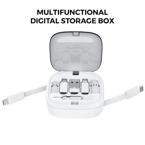 Olige 6 In 1 Multi Charging Cable Case  Kit IOS Device, Micro Adapter Travel Data Cable Set Contains Card Storage With Phone Holder, Tray Eject Pin