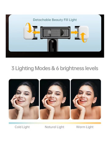 AI Face Tracker Selfie Stick Quadripod | 360° Auto-Tracking Tripod |Smart Face Recognition | 165 CM (6 Feet) 4-in-1