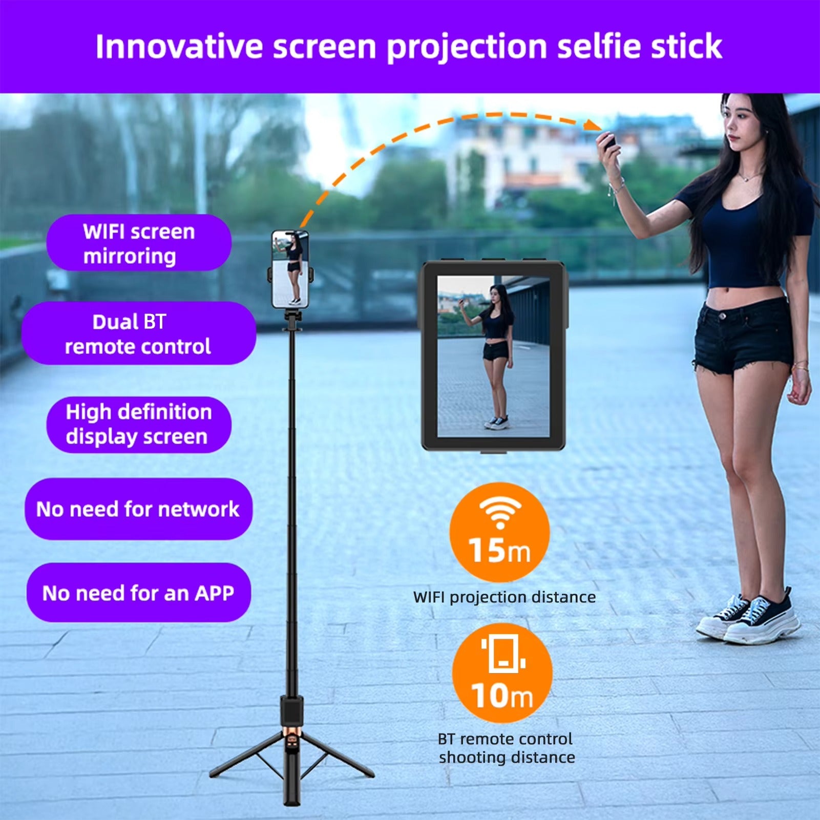 Cl-07 New Selfie Stick With Fill Light Extendable Selfie Stick Tripod for Phone with Display Screen and Remote Control