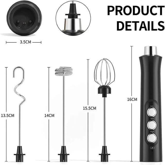 Liying Rechargeable Milk Frother Handheld with 3 Heads