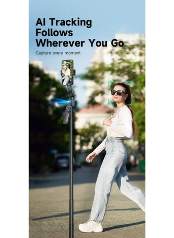 AI Face Tracker Selfie Stick Quadripod | 360° Auto-Tracking Tripod |Smart Face Recognition | 165 CM (6 Feet) 4-in-1