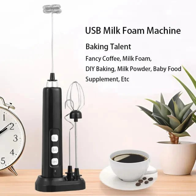 Liying Rechargeable Milk Frother Handheld with 3 Heads