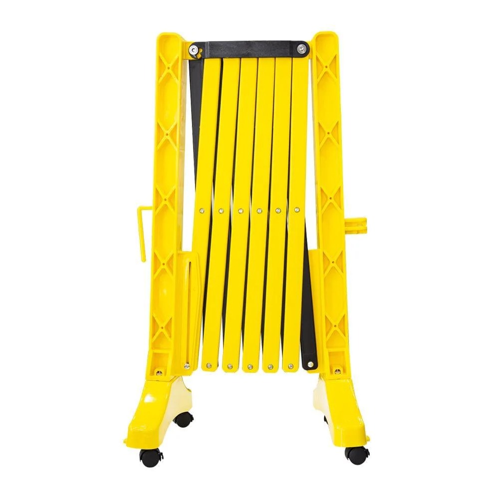 Olmecs Plastic Expandable Barricade Yellow - 350CM for Pedestrian Safety | Foldable Design with Four Wheels