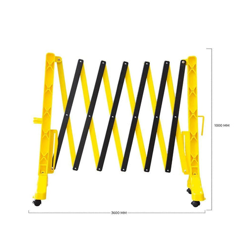 Olmecs Plastic Expandable Barricade Yellow - 350CM for Pedestrian Safety | Foldable Design with Four Wheels