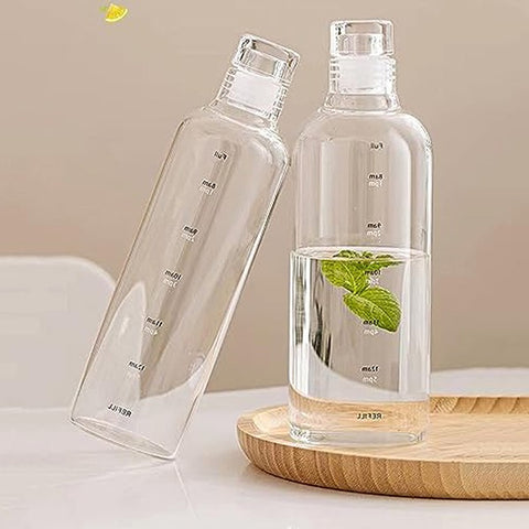 Olige Clear Glass Transparent Borosilicate Water Bottles With Time Marker
