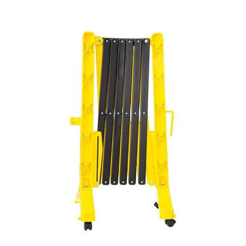 Olmecs Plastic Expandable Barricade Yellow - 350CM for Pedestrian Safety | Foldable Design with Four Wheels