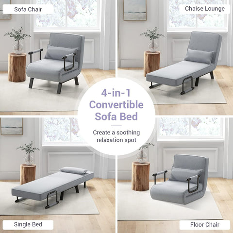 Olmecs Folding Sofa Bed, 4-in-1 Convertible Single Sofa Chair Bed with 6-Position Adjustable Backrest and Pillow